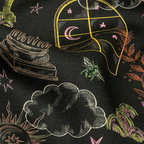 Rayon Challis - Black Trees and Windows - Summer Nights Print - Mood Exclusive Citrus Collection