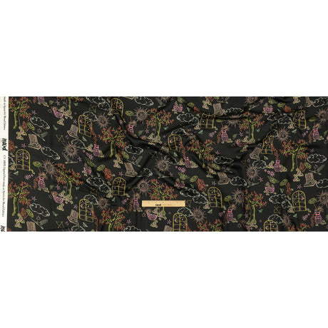 Rayon Challis - Black Trees and Windows - Summer Nights Print - Mood Exclusive Citrus Collection