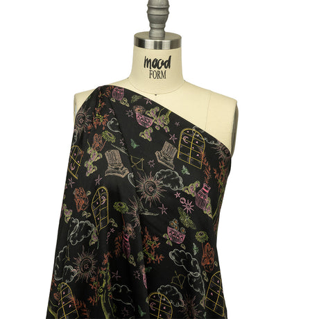 Rayon Challis - Black Trees and Windows - Summer Nights Print - Mood Exclusive Citrus Collection