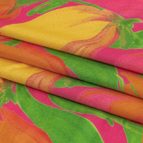Rayon Challis - Pink and Orange Tulips - Keukenhof Print - Mood Exclusive Citrus Collection