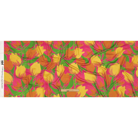 Rayon Challis - Pink and Orange Tulips - Keukenhof Print - Mood Exclusive Citrus Collection