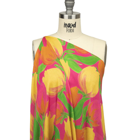 Rayon Challis - Pink and Orange Tulips - Keukenhof Print - Mood Exclusive Citrus Collection