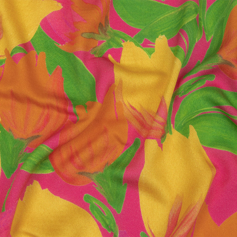 Rayon Challis - Pink and Orange Tulips - Keukenhof Print - Mood Exclusive Citrus Collection