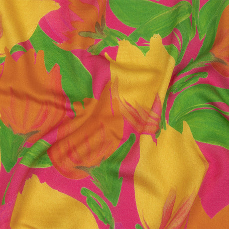 Rayon Challis - Pink and Orange Tulips - Keukenhof Print - Mood Exclusive Citrus Collection