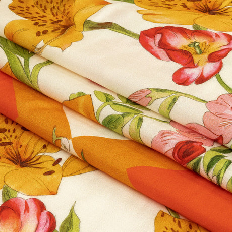 Rayon Challis - Orange and Pink Floral - Golden Garden Print - Mood Exclusive Citrus Collection