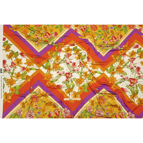 Rayon Challis - Orange and Pink Floral - Golden Garden Print - Mood Exclusive Citrus Collection