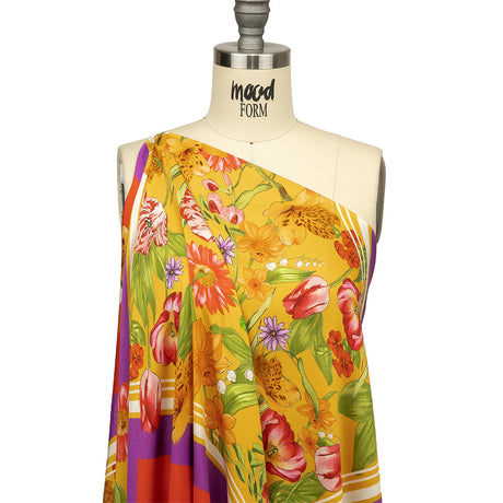 Rayon Challis - Orange and Pink Floral - Golden Garden Print - Mood Exclusive Citrus Collection
