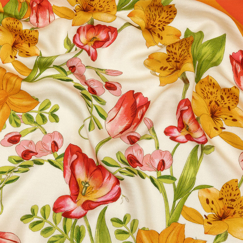 Rayon Challis - Orange and Pink Floral - Golden Garden Print - Mood Exclusive Citrus Collection
