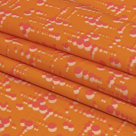 Stretch Cotton Sateen - Orange and Pink Dot Lines - Spot of Sunshine Print - Mood Exclusive Citrus Collection