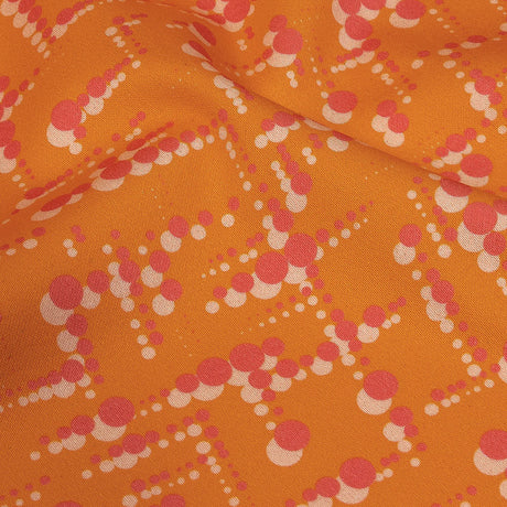 Stretch Cotton Sateen - Orange and Pink Dot Lines - Spot of Sunshine Print - Mood Exclusive Citrus Collection