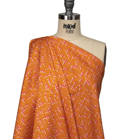 Stretch Cotton Sateen - Orange and Pink Dot Lines - Spot of Sunshine Print - Mood Exclusive Citrus Collection