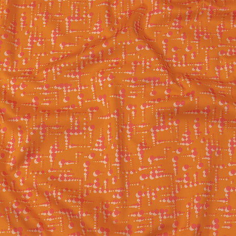Stretch Cotton Sateen - Orange and Pink Dot Lines - Spot of Sunshine Print - Mood Exclusive Citrus Collection