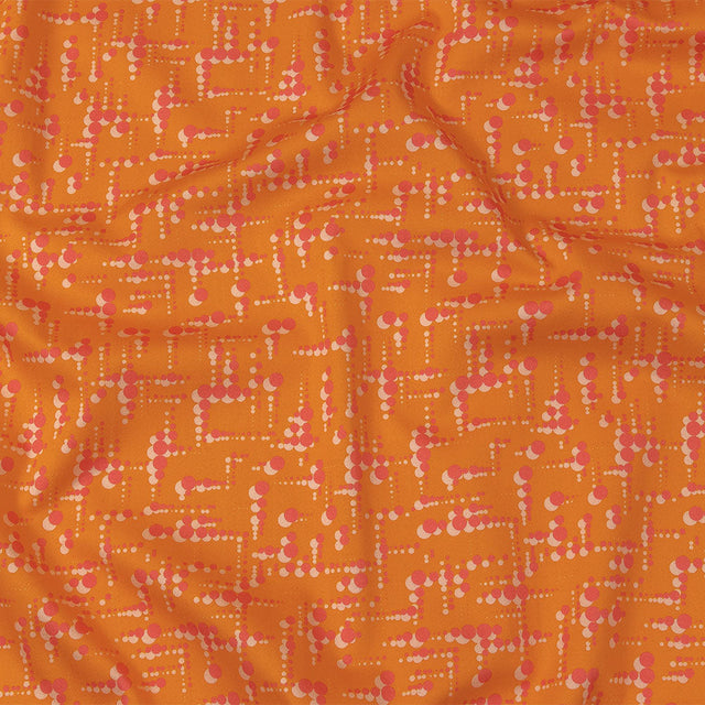 Stretch Cotton Sateen - Orange and Pink Dot Lines - Spot of Sunshine Print - Mood Exclusive Citrus Collection