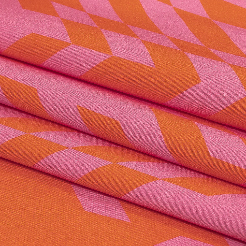 Stretch Cotton Sateen - Orange and Pink Geometric - Orange You Glad Print - Mood Exclusive Citrus Collection