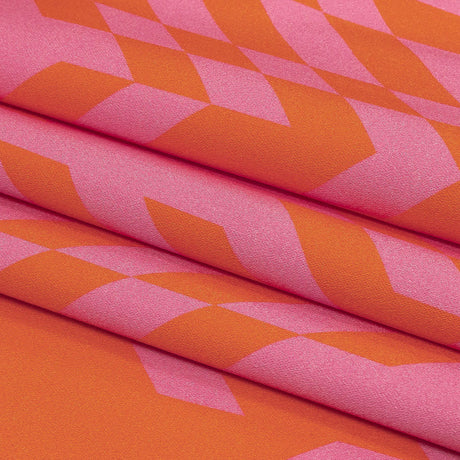 Stretch Cotton Sateen - Orange and Pink Geometric - Orange You Glad Print - Mood Exclusive Citrus Collection