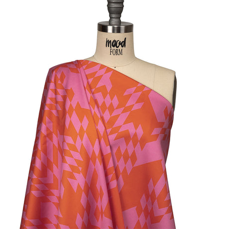 Stretch Cotton Sateen - Orange and Pink Geometric - Orange You Glad Print - Mood Exclusive Citrus Collection