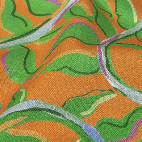 Stretch Cotton Sateen - Orange and Green Foliage - Looking Vine Print - Mood Exclusive Citrus Collection
