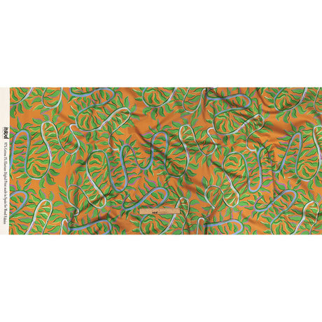 Stretch Cotton Sateen - Orange and Green Foliage - Looking Vine Print - Mood Exclusive Citrus Collection
