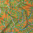 Stretch Cotton Sateen - Orange and Green Foliage - Looking Vine Print - Mood Exclusive Citrus Collection