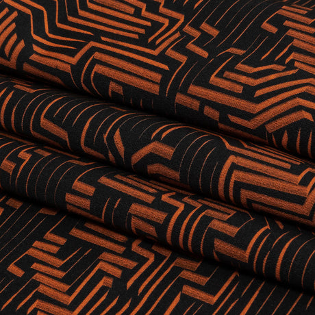 Stretch Cotton Sateen - Black and Orange Geometric Lines - Ci-Trust the Process Print - Mood Exclusive Citrus Collection