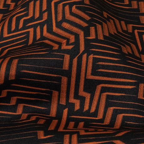 Stretch Cotton Sateen - Black and Orange Geometric Lines - Ci-Trust the Process Print - Mood Exclusive Citrus Collection
