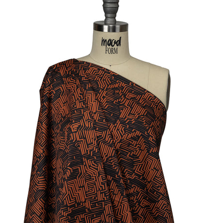 Stretch Cotton Sateen - Black and Orange Geometric Lines - Ci-Trust the Process Print - Mood Exclusive Citrus Collection