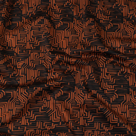 Stretch Cotton Sateen - Black and Orange Geometric Lines - Ci-Trust the Process Print - Mood Exclusive Citrus Collection