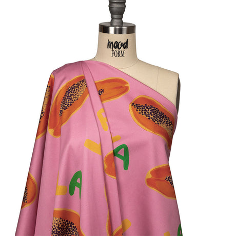 Stretch Cotton Sateen - Pink Papayas - Snack Time Print - Mood Exclusive Citrus Collection