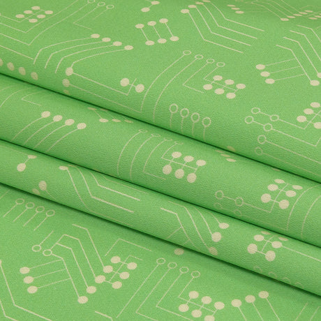 Stretch Cotton Sateen - Green Circuit Board Dots - Circuit Breaker Print - Mood Exclusive Citrus Collection