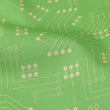 Stretch Cotton Sateen - Green Circuit Board Dots - Circuit Breaker Print - Mood Exclusive Citrus Collection