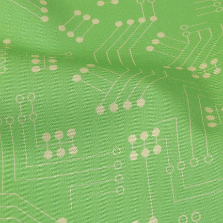 Stretch Cotton Sateen - Green Circuit Board Dots - Circuit Breaker Print - Mood Exclusive Citrus Collection
