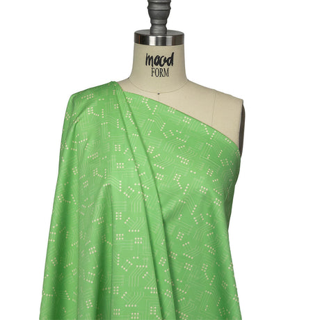 Stretch Cotton Sateen - Green Circuit Board Dots - Circuit Breaker Print - Mood Exclusive Citrus Collection