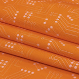 Stretch Cotton Sateen - Orange Circuit Board Dots - Circuit Breaker Print - Mood Exclusive Citrus Collection