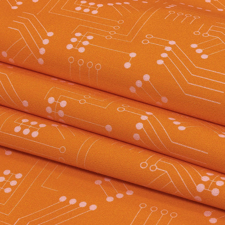Stretch Cotton Sateen - Orange Circuit Board Dots - Circuit Breaker Print - Mood Exclusive Citrus Collection