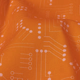 Stretch Cotton Sateen - Orange Circuit Board Dots - Circuit Breaker Print - Mood Exclusive Citrus Collection