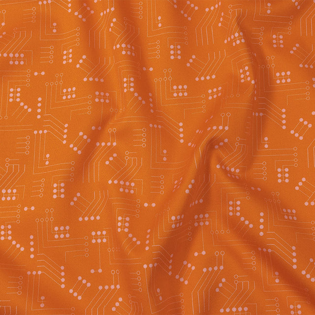 Stretch Cotton Sateen - Orange Circuit Board Dots - Circuit Breaker Print - Mood Exclusive Citrus Collection