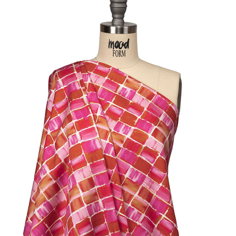 Stretch Cotton Sateen - Pink Painted Squares - Swatch Me Print - Mood Exclusive Citrus Collection