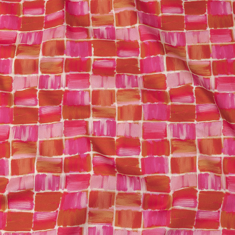 Stretch Cotton Sateen - Pink Painted Squares - Swatch Me Print - Mood Exclusive Citrus Collection