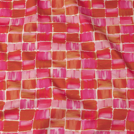 Stretch Cotton Sateen - Pink Painted Squares - Swatch Me Print - Mood Exclusive Citrus Collection