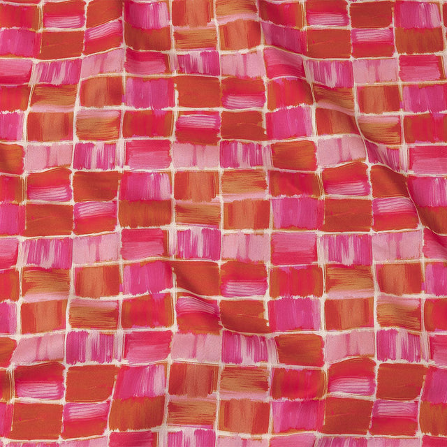 Stretch Cotton Sateen - Pink Painted Squares - Swatch Me Print - Mood Exclusive Citrus Collection