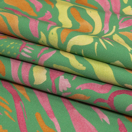 Stretch Cotton Sateen - Green and Pink Tiger Stripes - Rainforest Refreshment Print - Mood Exclusive Citrus Collection