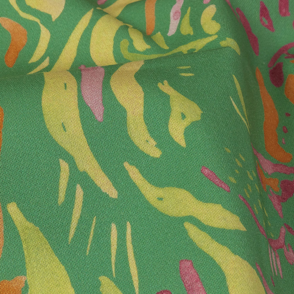 Stretch Cotton Sateen - Green and Pink Tiger Stripes - Rainforest Refreshment Print - Mood Exclusive Citrus Collection