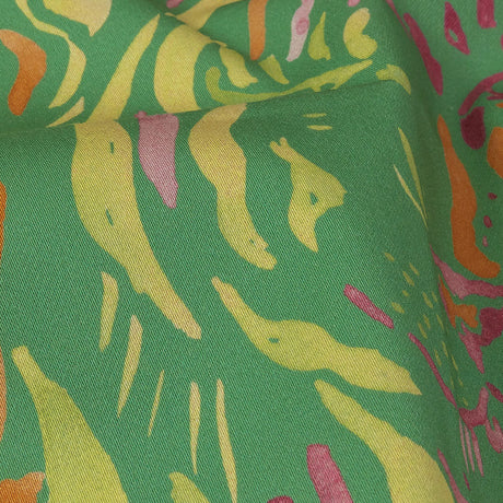 Stretch Cotton Sateen - Green and Pink Tiger Stripes - Rainforest Refreshment Print - Mood Exclusive Citrus Collection