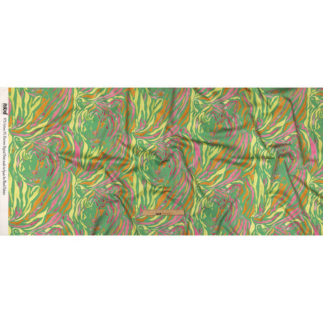 Stretch Cotton Sateen - Green and Pink Tiger Stripes - Rainforest Refreshment Print - Mood Exclusive Citrus Collection