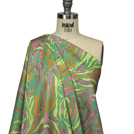 Stretch Cotton Sateen - Green and Pink Tiger Stripes - Rainforest Refreshment Print - Mood Exclusive Citrus Collection
