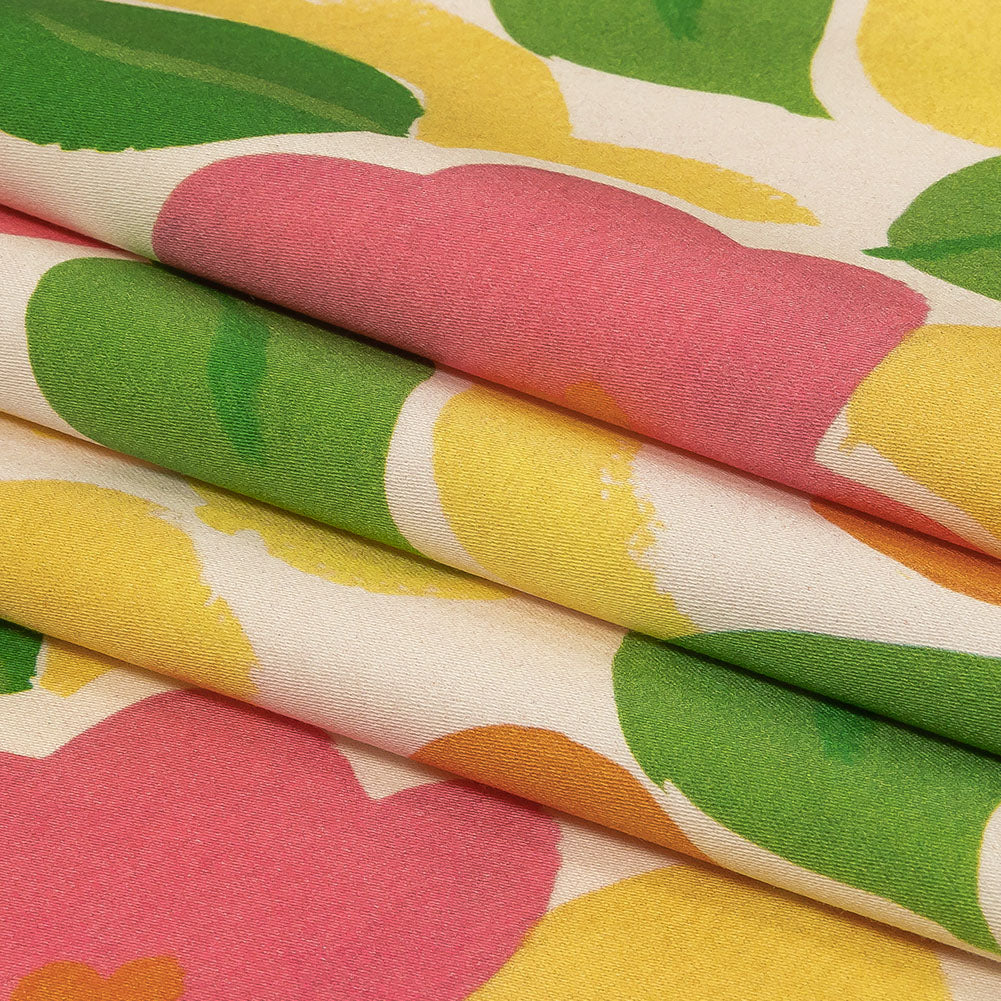 Stretch Cotton Sateen - Pink and Orange Simplistic Floral - Chalk Party Print - Mood Exclusive Citrus Collection