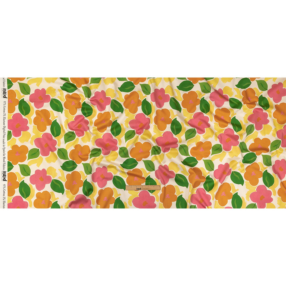 Stretch Cotton Sateen - Pink and Orange Simplistic Floral - Chalk Party Print - Mood Exclusive Citrus Collection