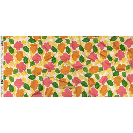 Stretch Cotton Sateen - Pink and Orange Simplistic Floral - Chalk Party Print - Mood Exclusive Citrus Collection