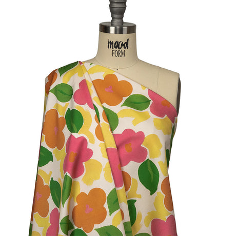 Stretch Cotton Sateen - Pink and Orange Simplistic Floral - Chalk Party Print - Mood Exclusive Citrus Collection