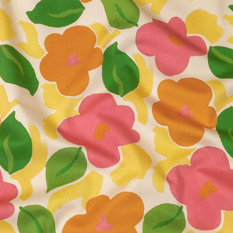 Stretch Cotton Sateen - Pink and Orange Simplistic Floral - Chalk Party Print - Mood Exclusive Citrus Collection